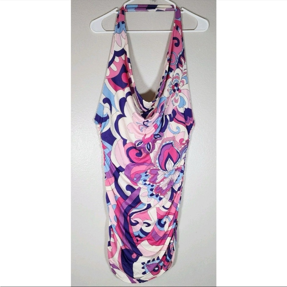 Forever Rose Ruched Floral Halter Neck Mini Dress XL